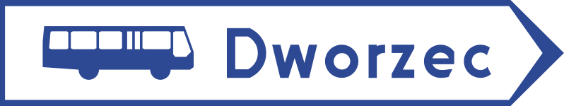 Znak E-6b: drogowskaz do dworca autobusowego