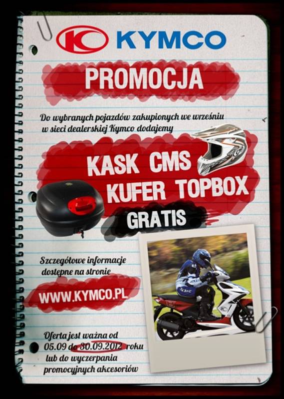 Akcesoria gratis do wybranych modeli Kymco