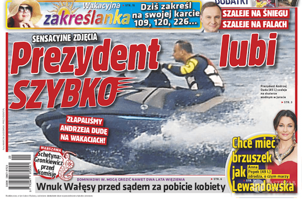Prezydent Andrzej Duda na skuterze wodnym „jak rakieta”