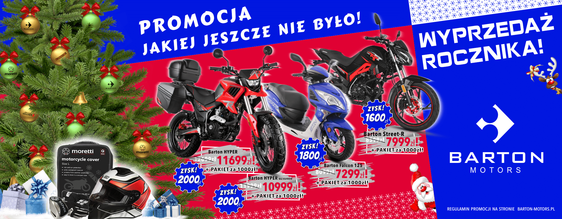 Kup motocykl lub skuter na święta w jeszcze lepszej cenie. Zniżki na wybrane modele Barton aż do 1000 zł plus pakiet akcesoriów!